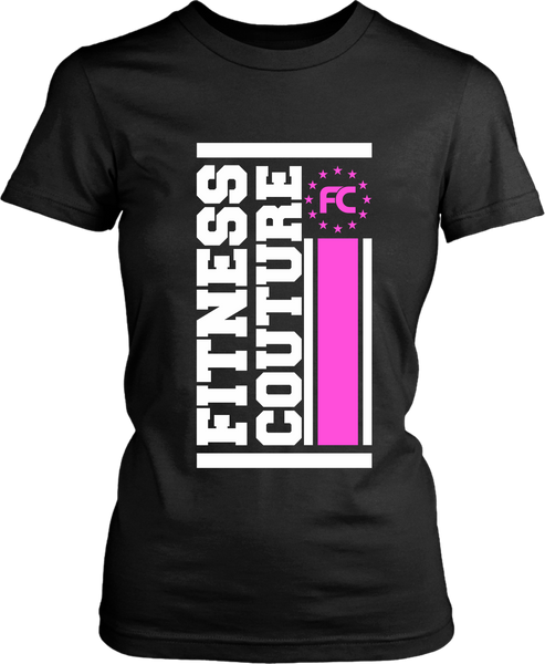 Fitness Couture - Vertical Logo T-shirt *Pink* Workout, Gym Day Tee - xpertapparel