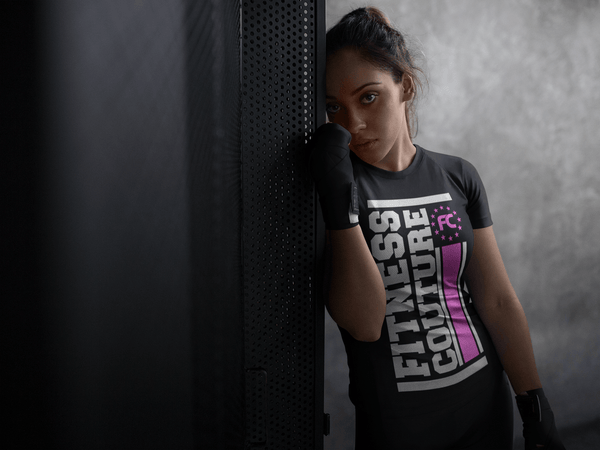 Fitness Couture - Vertical Logo T-shirt *Pink* Workout, Gym Day Tee - xpertapparel