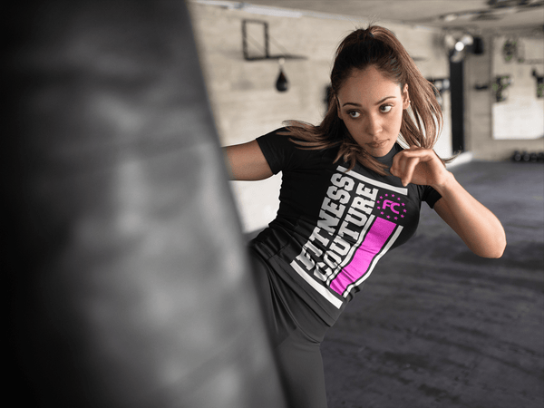 Fitness Couture - Vertical Logo T-shirt *Pink* Workout, Gym Day Tee - xpertapparel