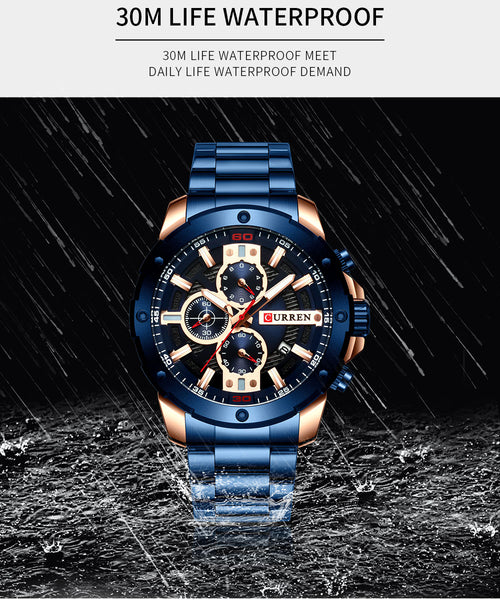 New Quartz Luminous Mans Watch Fashion Sport Stainless Steel Watches 3ATM Waterproof Wristwatch Chronograph Watches