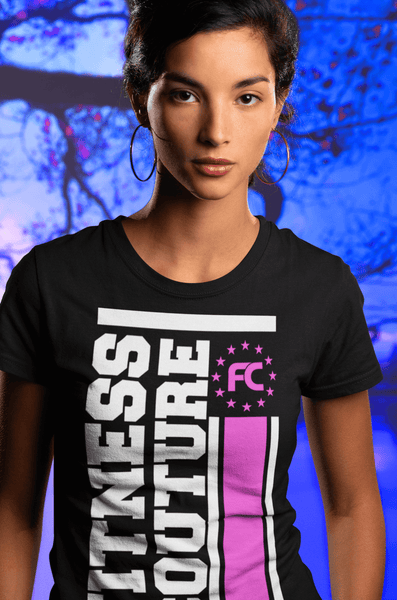 Fitness Couture - Vertical Logo T-shirt *Pink* Workout, Gym Day Tee - xpertapparel
