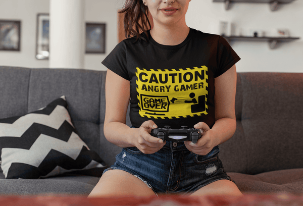 Funny Tee - Caution Angry Gamer- Funny Gamer Tee - xpertapparel